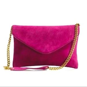 Jcrew pink suede invitation clutch